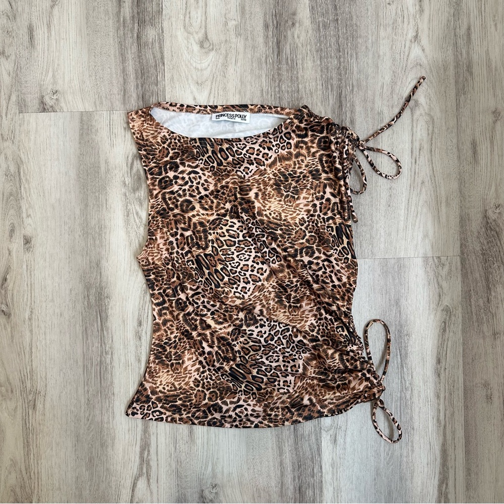 Princess Polly Leopard‎ Side Cinch Sleeveless Top Size 8